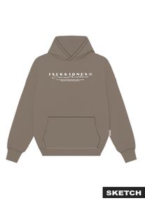 Jack & Jones Kapuzensweatshirt JACK & JONES "JCOPOINT BRANDING SWEAT HOOD FST", Herren, Gr. S, desert taupe, angeraute Sweatware, Obermaterial: 100% Polyester, bedruckt, regular fit, Rippb&uuml;ndchen, Sweatshirts Kapuzensweatshirt