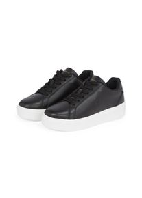 Plateausneaker Tommy Hilfiger "TH PLATFORM COURT SNEAKER", Damen, Gr. 40, schwarz, Leder, Schuhe Plateausneaker, Freizeitschuh, Halbschuh, Schn&uuml;rschuh, Kontrastbesatz an der Ferse