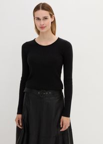 Strickpullover bonprix, Damen, Gr. 36/38 (S), schwarz, Strick, Obermaterial: 100% Wolle, unifarben, schmal normal, Strickkante, Pullover Strickpullover, aus Merinowolle, Langarm, schmale Passform