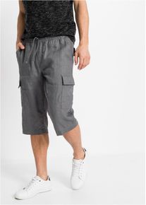 Cargobermudas bonprix, Herren, Gr. 46, N-Gr, rauchgrau, Web, Obermaterial: 55% Leinen, 45% Baumwolle, regular fit, Hosen Cargobermudas, aus Leinen, Regular Fit, mit sechs Taschen, eleganter Stil