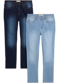 Regular-fit-Jeans bonprix, Herren, Gr. 26, U-Gr, mittelblau denim, dunkelblau denim (l&auml;nge: untersetzt), Denim/Jeans, Obermaterial: 82% Baumwolle, 17% Polyester, 1% Elasthan, regular fit, Jeans Regular-fit-Jeans, Regular Fit, gerader Schnitt, im 2er-Pack