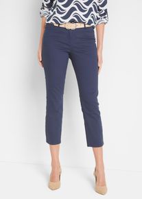 Stretch-Hose bonprix, Damen, Gr. 54, N-Gr, dunkelblau, Web, Obermaterial: 97% Baumwolle, 3% Elasthan, festlich, slim fit, Hosen Stretch-Hose, 7/8-L&auml;nge, schmale Passform, aus &uuml;berwiegend Baumwolle