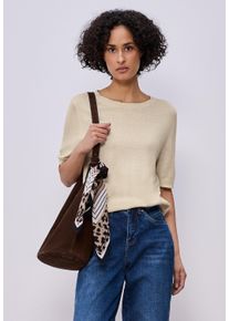 Kurzarmpullover Street One, Damen, Gr. 40, smoke beige meliert, Strick, Obermaterial: 60% Viskose, 40% Baumwolle, normal h&uuml;ftbedeckend, Rundhals, B&uuml;ndchen, Pullover Kurzarmpullover, in Strick-Optik und mit Rundhals, Topseller