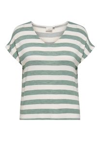 V-Shirt Only CARMAKOMA "CARLIRA LIFE S/S V-NECK TOP JRS NOOS", Damen, Gr. M, chinois gr&uuml;n stripes:cloud dancer, Jersey, Obermaterial: 95% Viskose, 5% Elasthan, gestreift, regular fit normal, V-Ausschnitt, Shirts V-Shirt, Topseller