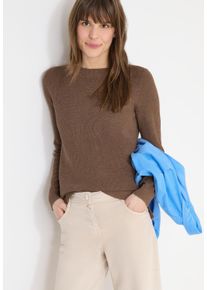 Strickpullover Cecil, Damen, Gr. L (42), light macchiato braun melange, Strick, Obermaterial: 60% Baumwolle, 40% Viskose, unifarben, l&auml;ssig geschnitten h&uuml;ftbedeckend, Rundhals, Pullover Strickpullover, mit U-Boot-Ausschnitt