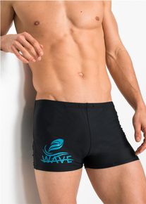 Badehose bonprix, Herren, Gr. 60/62, N-Gr, schwarz bedruckt, Obermaterial: 80% Polyamid, 20% Elasthan. Futter: 100% Polyester, Badehosen Badehose, mit innenliegendem Bindeband, gef&uuml;ttert, schnell trocknend