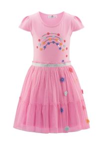 Sommerkleid happy girls, M&auml;dchen, Gr. 110, N-Gr, bubble gum, Jersey, Obermaterial: 95% Baumwolle, 5% Elasthan. Futter: 100% Polyester. Unterteil: 100% Polyester, bestickt, unifarben, Basic kniebedeckend, Rundhals, Fl&uuml;gel&auml;rmel, Kleider Sommerkleid