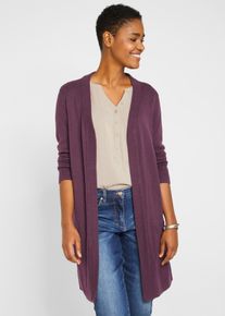 Longstrickjacke bonprix, Damen, Gr. 36/38 (S), holunderbeere, Strick, Obermaterial: 50% Baumwolle, 50% Polyacryl, oversize kniefrei, V-Ausschnitt, Strickb&uuml;ndchen, Strickjacken Longstrickjacke, Oversize-Passform, kuschelig weicher Strick, ohne Verschluss