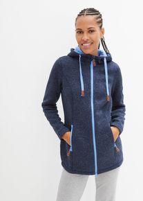 Strickfleecejacke bonprix, Damen, Gr. 36/38 (S), dunkelblau meliert, Strick, Obermaterial: 100% Polyester. Kapuzenfutter: 65% Polyester, 35% Baumwolle, bequem Po-bedeckend, Jacken Strickfleecejacke, bequeme Passform, mit Kapuze, mit verschlie&szlig;baren Taschen