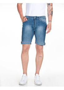 Shorts Replay "RBJ.901", Herren, Gr. 32, N-Gr, blau (medium blau), Denim/Jeans, Obermaterial: 94% Baumwolle, 4% Elastomultiester, 2% Elasthan, gerade, unten schmal kniefrei, Hosen Shorts, im klassischen 5-Pocket-Design