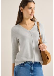 Strickpullover Cecil, Damen, Gr. L (42), milky grau melange, Strick, Obermaterial: 60% Baumwolle, 40% Viskose, unifarben, l&auml;ssig geschnitten h&uuml;ftbedeckend, V-Ausschnitt, abgesteppte Kante, Pullover Strickpullover, 3/4-Arm mit Viskose, Topseller