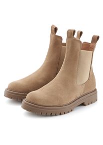 Stiefelette ELBSAND "Schlupfstiefel, Bikerboots, Sommerstiefelette, Lederstiefelette", Damen, Gr. 42, hellbraun, Obermaterial: 100% Rindsleder. Decksohle: 100% Synthetik. Futter: 100% Synthetik. Laufsohle: 100% Synthetik, Veloursleder, unifarben, Schuhe Stiefelette, Chelseaboots aus weichem Leder mit Stretch-Eins&auml;tzen