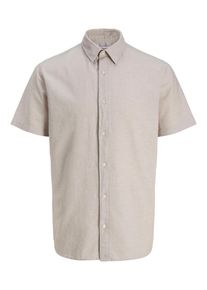 Jack & Jones PlusSize Kurzarmhemd "JJEBREEZE LINEN BLEND SHIRT S/S SN PLS", Damen, Gr. 5XL, N-Gr, string, Web, Obermaterial: 70% Baumwolle, 30% Leinen, JACK & JONES PLUSSIZE, unifarben, normal, Hemden Kurzarmhemd, mit Leinen, regular fit