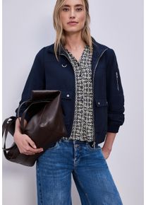 3/4-Arm-Shirt Street One, Damen, Gr. 40, shadowed navy, Jersey, Obermaterial: 50% Baumwolle, 50% Modal, gemustert, tailliert h&uuml;ftbedeckend, V-Ausschnitt, Shirts 3/4-Arm-Shirt, im Blusen-Look und mit grafischem Muster