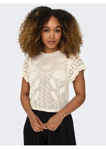 Kurzarmpullover Only "ONLESTRALLA S/S SHORT STRUCTOP KNT NOOS", Damen, Gr. XS, ecru, Strick, Obermaterial: 70% Baumwolle, 30% Polyester, unifarben, taillenlang, Rundhals, Pullover Kurzarmpullover