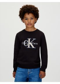 Sweatshirt Calvin Klein Jeans "FESTIVE MONO SWEATSHIRT", Jungen, Gr. 14 (164), schwarz (ck schwarz), Sweatware, Obermaterial: 100% Baumwolle, unifarben, regular fit h&uuml;ftlang, Rundhals, B&uuml;ndchen, Sweatshirts Sweatshirt, f&uuml;r Kinder bis 16 Jahre, Applikation
