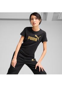 T-Shirt Puma "ESS NO. 1 LOGO METALLIC TEE", Damen, Gr. XL, Puma schwarz, metallic gold, Jersey, Obermaterial: 100% Baumwolle, bedruckt, regular fit normal, Rundhals, Shirts T-Shirt, Regular Fit, Kurzarm, Rundhalsausschnitt