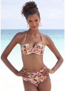 B&uuml;gel-Bandeau-Bikini-Top s.Oliver "Bauhinia", Damen, Gr. 36, Cup B, beige (creme bedruckt), Recycling-Polyamid, gebl&uuml;mt, Bikini-Oberteile B&uuml;gel-Bandeau-Bikini-Top, im floralen Design
