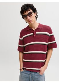 Jack & Jones Polokragenpullover JACK & JONES "JORMAINE KNIT STRIPE POLO SN", Damen, Gr. M, cabernet, Strick, Obermaterial: 100% Baumwolle, gestreift, relaxed fit normal, Rundhals, Pullover Polokragenpullover, Baumwolle, relaxed fit