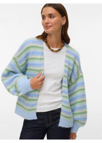 V&eacute;ro Moda Strickjacke VERO MODA "VMMAYBE STRIPE LS OPEN CARDIGAN NOOS", Herren, Gr. S, fog gr&uuml;n stripes:with misteltoe, cashmere blau, brunnera blau, birch, Strick, Obermaterial: 100% Polyester, geringelt, gestreift, loose fit h&uuml;ftbedeckend, V-Ausschnitt, weit Strickb&uuml;ndchen, Strickjacken Strickjacke, Kunstfaser, loose fit