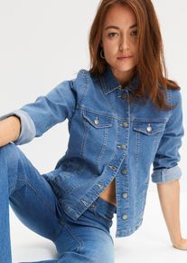 Jeansjacke bonprix, Damen, Gr. 48, hellblau denim, Denim/Jeans, Obermaterial: 82% Baumwolle, 17% Polyester, 1% Elasthan, Abriebeffekte, unifarben, bequem, 1-Knopf-Manschette, Jacken Jeansjacke, bequeme Passform, mit Brust- und Eingriffstaschen, Topseller