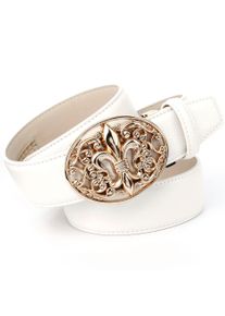 Lederg&uuml;rtel Anthoni Crown, Herren, Gr. 110, wei&szlig;, Leder, unifarben, G&uuml;rtel Lederg&uuml;rtel, mit Lilie und Ornamenten