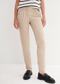 Chinohose bonprix, Damen, Gr. 46, N-Gr, sand (l&auml;nge: regul&auml;r), Twill, Obermaterial: 98% Baumwolle, 2% Elasthan, unifarben, washed, regular fit lang, Hosen Chinohose, schmale Form, mit Bundfalten und praktischen Taschen