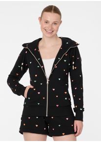 Sweatjacke Ragwear "RONETTE HEARTS", Damen, Gr. XL, schwarz, Sweatware, Obermaterial: 70% Baumwolle, 30% Polyester, bedruckt, normal, Rundhals, Sweatjacken Sweatjacke, Baumwollmischung, innen unbrushed, leicht taillierte Form