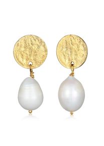 Paar Ohrstecker Elli Premium "Ohrringe Pl&auml;ttchen Organic S&uuml;&szlig;wasserperle Barock 925 Silber" Gr. 30, gold, Ohrringe, Damen, ohne Stein, Silber 925 (Sterlingsilber), Paar Ohrstecker