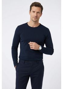 Langarmshirt OLYMP "Casual", Herren, Gr. XL, blau (marine), Obermaterial: 60% Baumwolle, 40% Modal, Rundhals, Shirts Langarmshirt