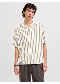 Jack & Jones Kurzarmhemd JACK & JONES "JJEJEFF RESORT STRIPE SHIRT S/S SN", Damen, Gr. M, N-Gr, dusty olive, Web, Obermaterial: 100% Viskose, gestreift, normal, V-Ausschnitt, Hemden Kurzarmhemd, Viskose, loose fit