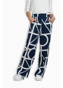 Stoffhose Seidel Moden "Otto exclusiv", Damen, Gr. 46, N-Gr, navy, Web, Obermaterial: 100% Viskose, gemustert, lang, Hosen Stoffhose, mit grafischem Muster und weitem Schnitt - MADE IN GERMANY