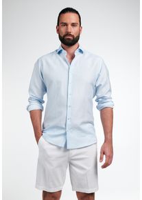 Langarmhemd Eterna "MODERN FIT", Damen, Gr. 43, Normalgr&ouml;&szlig;en, blau, Twill, 59% cotton, 41% Leinen, tailliert, Manschette, Hemden Langarmhemd, EASY IRON (b&uuml;gelleicht)