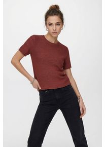 Kurzarmpullover Only "ONLSUNNY S/S PULLOVER NOOS KNT", Damen, Gr. L, rot (spiced apple), Strick, Obermaterial: 55% Polyacryl, 45% Nylon, unifarben, regular fit normal, Rundhals, Rippstrickb&uuml;ndchen, Pullover Kurzarmpullover, Kunstfaser, regular fit