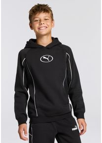 Kapuzensweatshirt Puma "SPORT HOODIE FL B", Jungen, Gr. 140, schwarz (Puma schwarz), Fleece, Obermaterial: 66% Baumwolle, 34% Polyester, bedruckt, regular fit normal, Rundhals, angesetztes B&uuml;ndchen, Sweatshirts Kapuzensweatshirt, f&uuml;r Jugendliche, mit Print-Applikationen, Regular Fit, mit Kapuze
