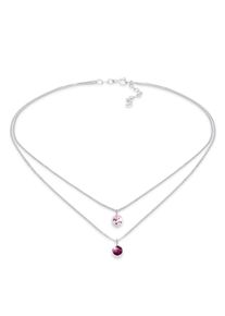 Silberkette Elli "Halskette Choker Layer Kristalle Rund 925 Silber" Gr. 34, pink, Halsketten, Damen, mit Stein, Silber 925 (Sterlingsilber), Silberkette
