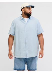 Jack & Jones PlusSize Kurzarmhemd "JJEBREEZE LINEN BLEND SHIRT S/S SN PLS", Damen, Gr. 4XL, N-Gr, celestial blau, Web, Obermaterial: 70% Baumwolle, 30% Leinen, JACK & JONES PLUSSIZE, unifarben, normal, Hemden Kurzarmhemd, mit Leinen, regular fit