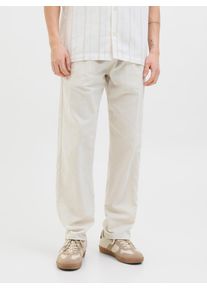 Jack & Jones Stoffhose JACK & JONES "JPSTKANE SUMMER JOGGER SN", Herren, Gr. XXL, N-Gr, feather gray, Web, Obermaterial: 70% Baumwolle, 30% Leinen, unifarben, relaxed fit kn&ouml;chellang, Hosen Stoffhose, mit B&uuml;ndchen