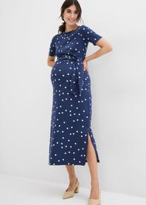 bonprix Jersey-Umstandskleid aus Bio-Baumwolle in Midil&auml;nge mit Polkadots, blau, Gr.44/46 (L), Wadenlanges Midikleid f&uuml;r Schwangere mit P&uuml;nktchen, 95% Baumwolle (organic)