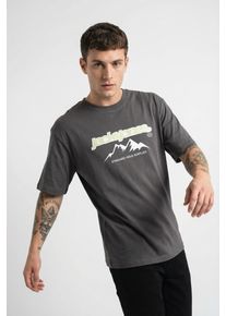 Jack & Jones T-Shirt JACK & JONES "JCOFLARE FRONT TEE SS CREW NECK FST", Herren, Gr. M, pavement, Jersey, Obermaterial: 100% Baumwolle, bedruckt, regular fit, Rundhals, Shirts T-Shirt