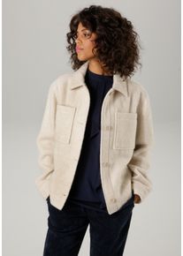 Fleecejacke Aniston CASUAL, Damen, Gr. 40, beige (hellbeige), Fleece, Obermaterial: 90% Polyester, 10% Wolle, aufgeraut, unifarben, l&auml;ssig geschnitten h&uuml;ftlang, 1-Knopf-Manschette, Jacken Fleecejacke, mit tonigen Kn&ouml;pfen zu schlie&szlig;en, Topseller