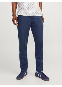 Jack & Jones Chinohose JACK & JONES "JPSTACE SUMMER CHINO PANT SN", Herren, Gr. 29, L&auml;nge 34, navy blazer, Web, Obermaterial: 70% Baumwolle, 30% Leinen, unifarben, slim fit kn&ouml;chellang, Hosen Chinohose, mit Rei&szlig;verschluss