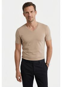 T-Shirt OLYMP "Casual", Herren, Gr. M, beige, Obermaterial: 94% Baumwolle, 6% Elasthan, unifarben, Basic, schmal, V-Ausschnitt, abgesteppt, Shirts T-Shirt, V-Ausschnitt, Ideal zum Unterziehen