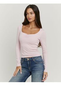 Langarmshirt Tally Weijl "STSCOBIANCA", Damen, Gr. L, blau pink, Jersey, Obermaterial: 100% Baumwolle, unifarben, figurbetont normal, Balconnet, Shirts Langarmshirt, Baumwollmischung, Shirt mit Sweetheart-Ausschnitt aus softem Material