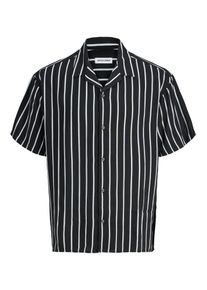Jack & Jones PlusSize Kurzarmhemd "JJEJEFF RESORT STRIPE SHIRT SS PLS", Damen, Gr. 6XL, N-Gr, schwarz, Web, Obermaterial: 100% Viskose, JACK & JONES PLUSSIZE, gestreift, normal, Hemden Kurzarmhemd, Viskose, loose fit