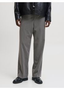 Jack & Jones Anzughose JACK & JONES "JPSTBILL TOBY CHINO NOOS", Herren, Gr. 30, L&auml;nge 30, grau melange, Web, Obermaterial: 82% Polyester, 16% Viskose, 2% Elasthan, meliert, weit lang, Hosen Anzughose, Materialmix, weit geschnitten, niedrige Taille