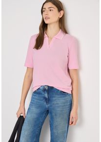 Poloshirt Cecil, Damen, Gr. S (38), light blush rose, Piqu&eacute;, Obermaterial: 48% Baumwolle, 48% Modal, 4% Elasthan, unifarben mit Farbeinsatz, normal h&uuml;ftbedeckend, V-Ausschnitt, Shirts Poloshirt, mit Kontrast-Streifen und V-Ausschnitt