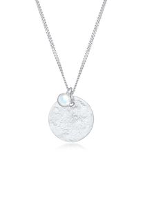 Silberkette Elli "Halskette Pl&auml;ttchen Vintage Mondstein Solit&auml;r 925 Silber" Gr. 45, silber, Halsketten, Damen, mit Stein, Silber 925 (Sterlingsilber), Silberkette