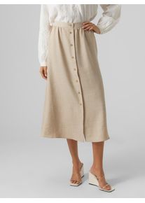V&eacute;ro Moda Maxirock VERO MODA "VMMELANEY HW BUTTON CALF SKIRT WVN NOOS", Damen, Gr. L (40), overcast detail:melange, Web, Obermaterial: 100% Polyester, meliert, regular fit kn&ouml;chellang, R&ouml;cke Maxirock