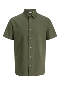 Jack & Jones PlusSize Kurzarmhemd "JJEBREEZE LINEN BLEND SHIRT S/S SN PLS", Damen, Gr. 5XL, N-Gr, dusty olive, Web, Obermaterial: 70% Baumwolle, 30% Leinen, JACK & JONES PLUSSIZE, unifarben, normal, Hemden Kurzarmhemd, mit Leinen, regular fit